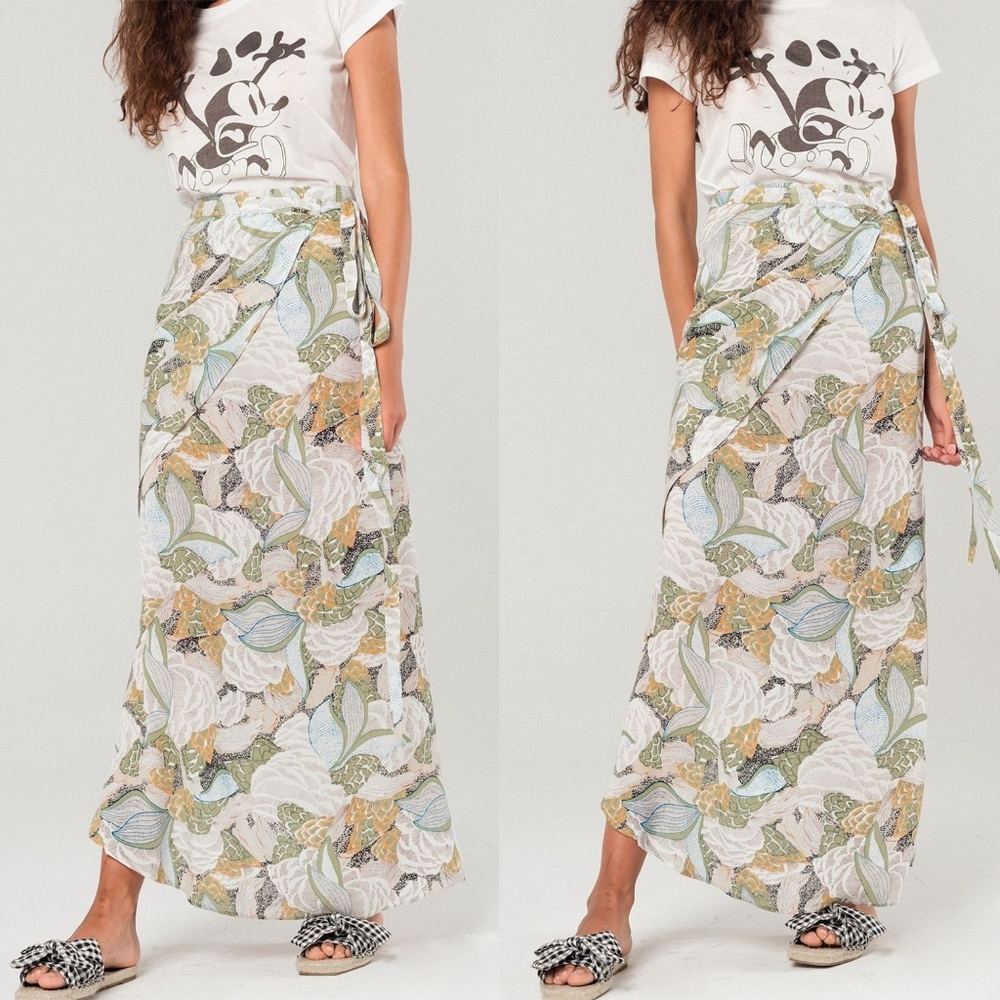 ☀️ CLEARANCE - Green Floral Print Maxi Wrap Skirt